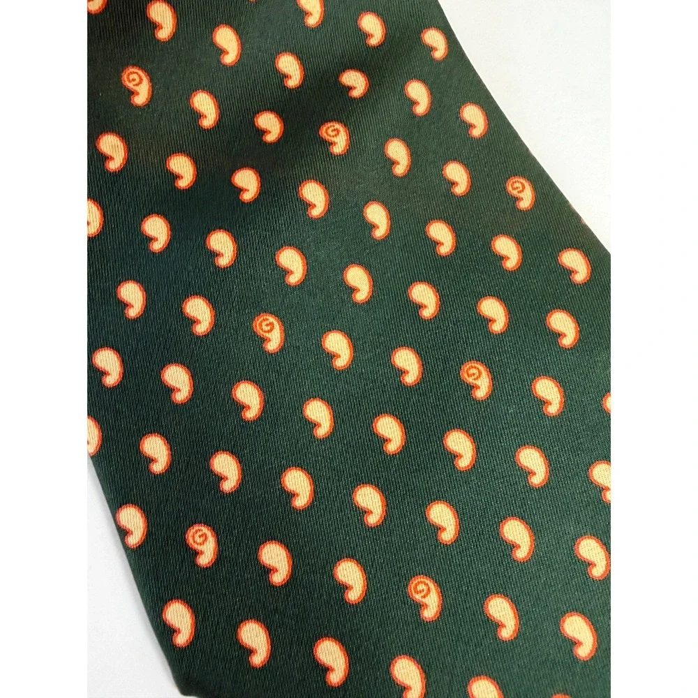 Gucci Vintage Silk Necktie Mens OS Green Paisley Classic Luxury Formal Tie